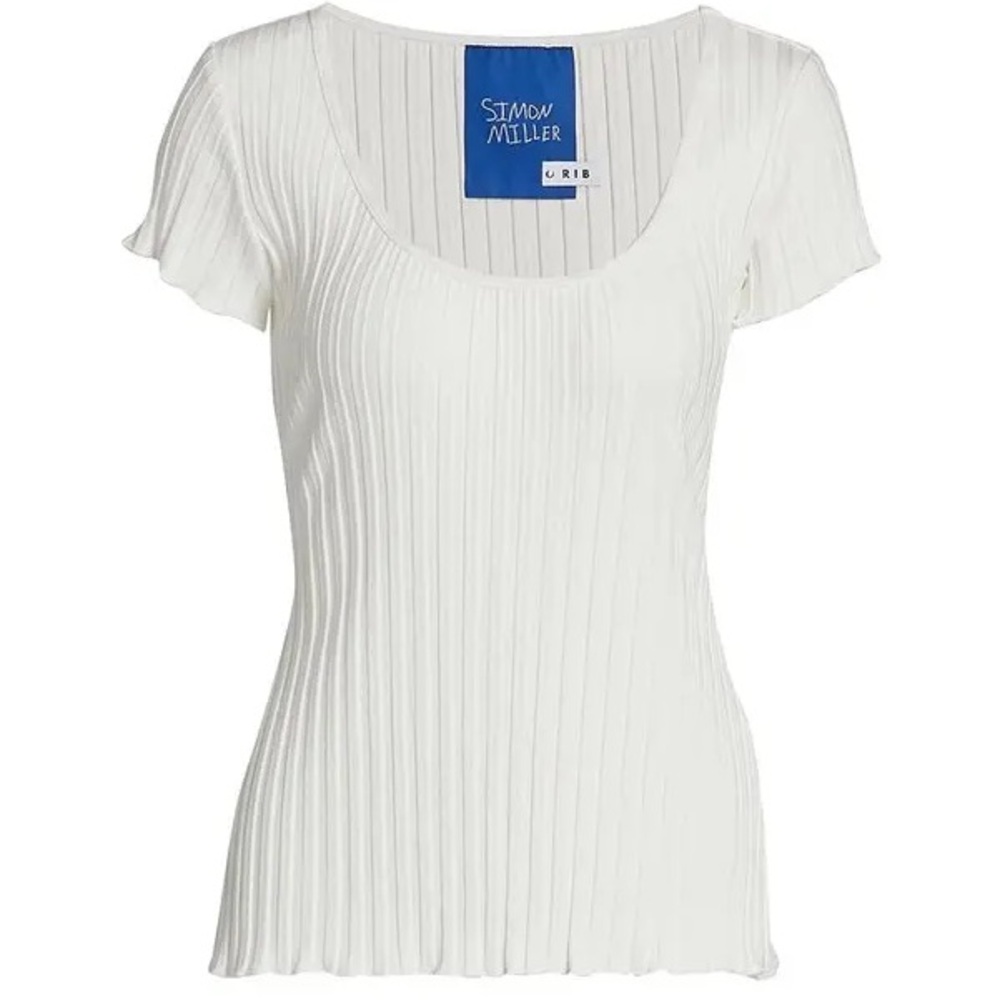 SIMON MILLER Vista Scoop Neck Ribbed White Top Size S